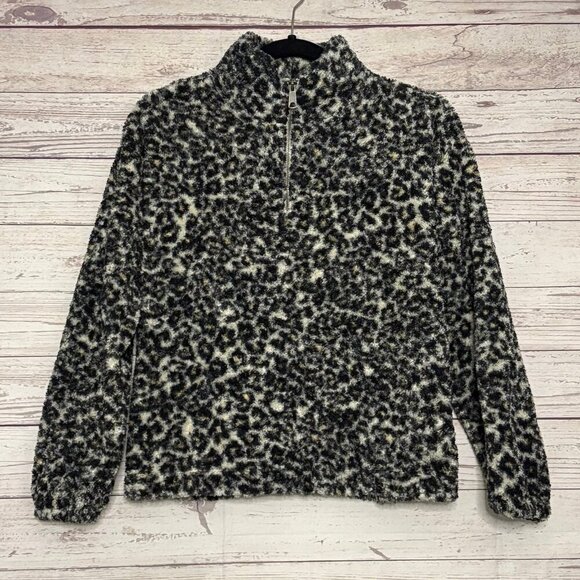 LOFT Leopard Fleece Quarter Zip Pullover Medium - Picture 1 of 6